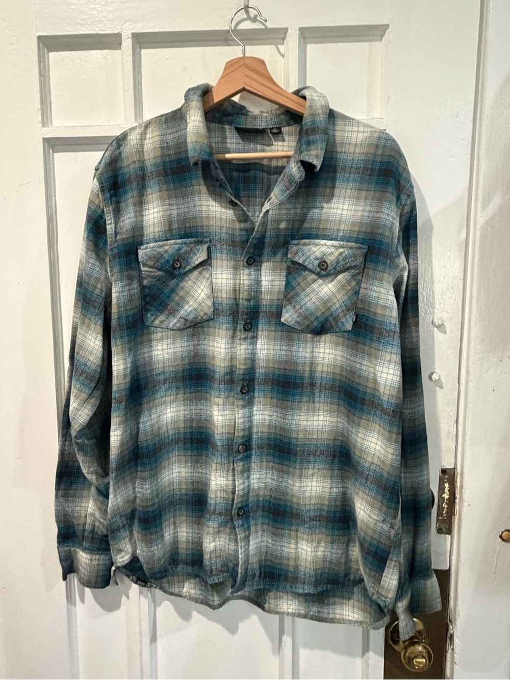 Vans Teal Blue and Gray Plaid Button-Down Shirt
